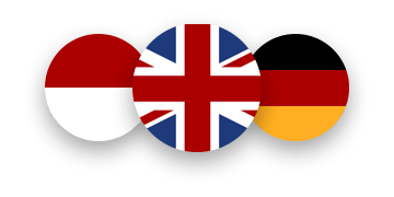 A british flag , a indonesian flag , and a german flag are in circles on a white background.