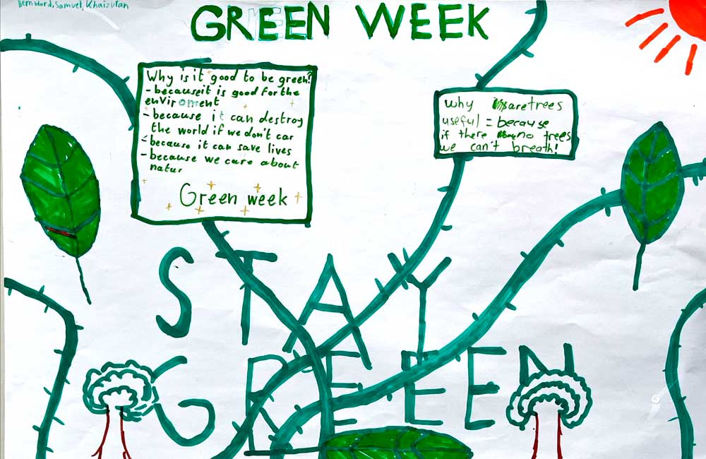 A poster that says green week on it