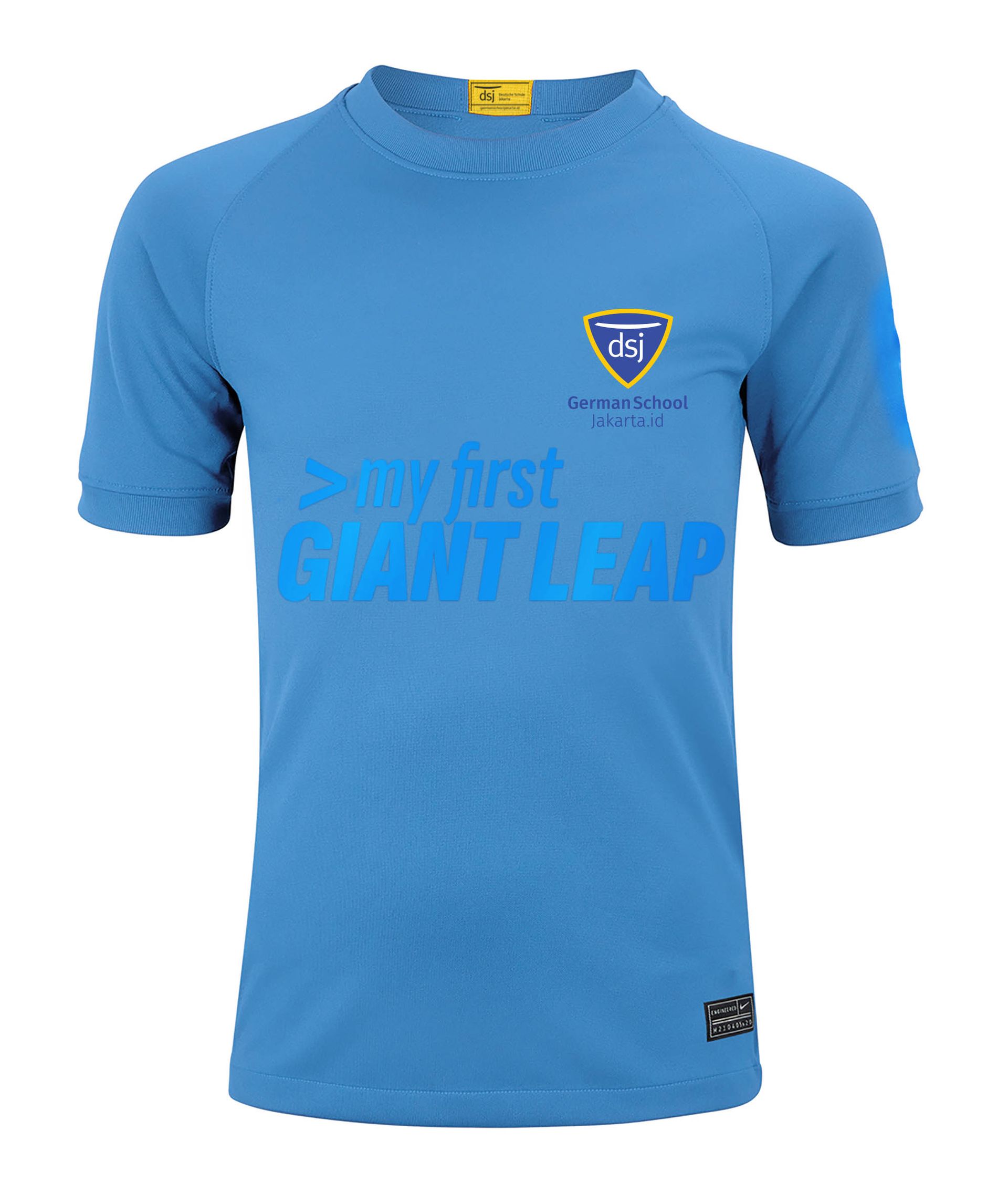 A blue shirt that says my first giant leap