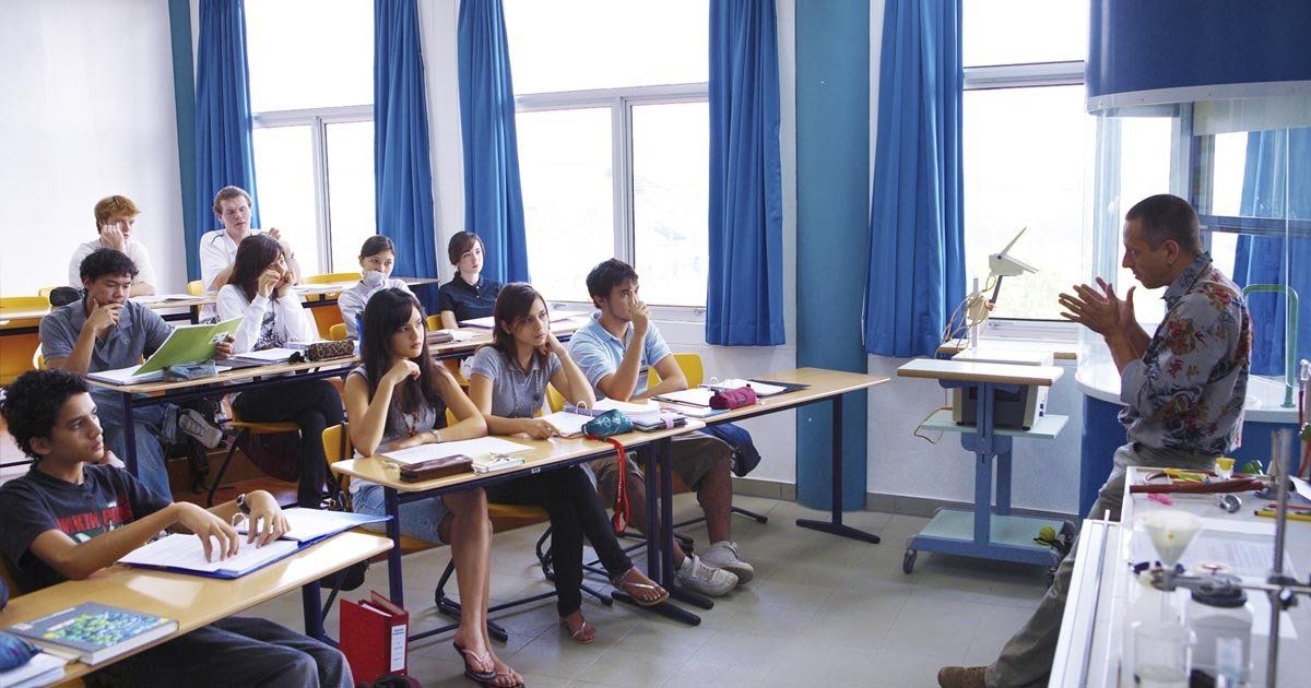 A German teacher in front of his secondary science class at the German School jakarta