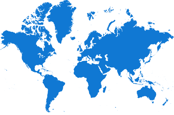 A blue map of the world on a white background