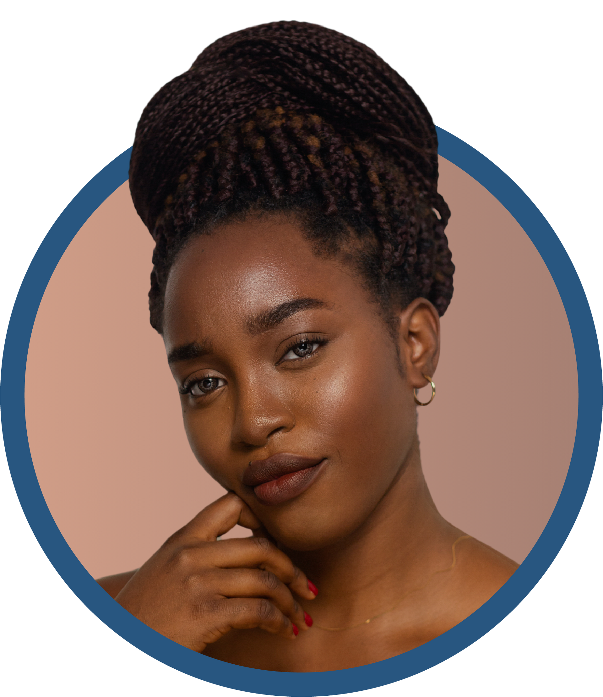 A woman with braids is looking at the camera.