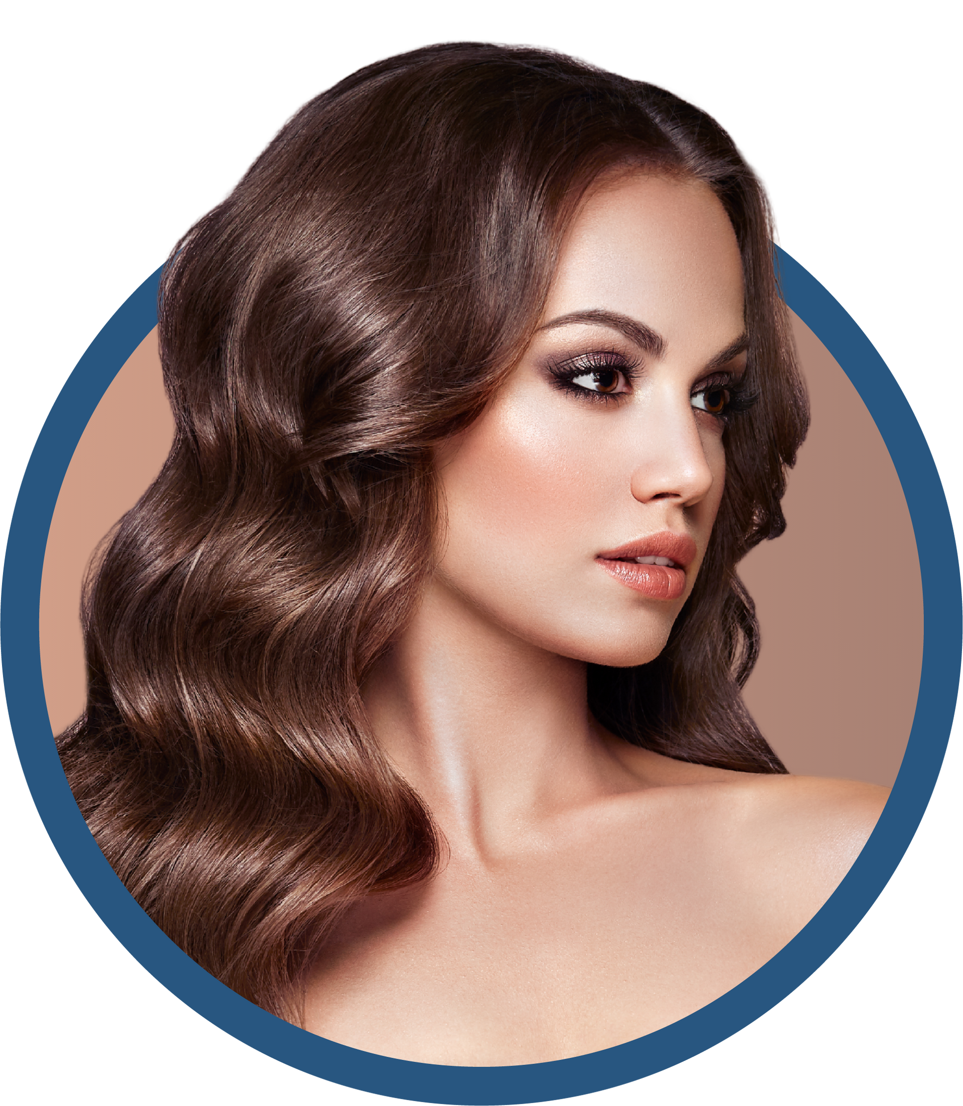 A woman with long brown hair.
