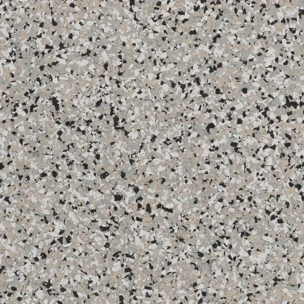 Speckled gray, beige, and black terrazzo-like stone surface