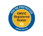 A sticker that says `` you 're protected omvic registered dealer ''.