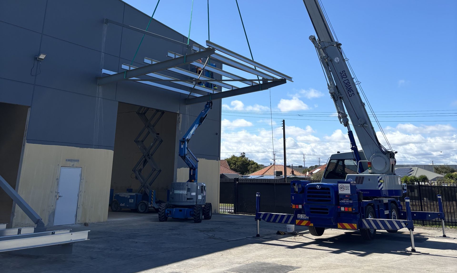 Construction site prepared for a crane lift