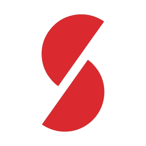 A red, abstract "S" logo composed of two rounded shapes separated by a diagonal white slash on a white background.