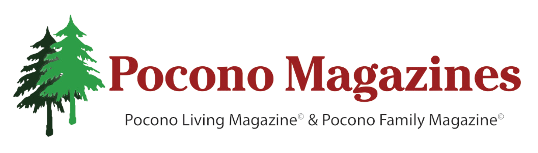 A logo for pocono magazines with a pine tree on it