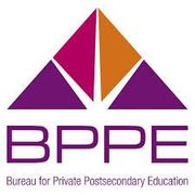BPPE logo with purple and orange geometric triangle and purple text, Bureau for Private Postsecondary Education