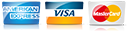 American Express, Visa, and MasterCard payment logos on a white background