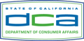 California Department of Consumer Affairs logo with blue outline and stylized book icon