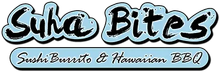 Suha Bites logo with stylized blue-and-black text and subtitle “Sushi Burrito & Hawaiian BBQ”