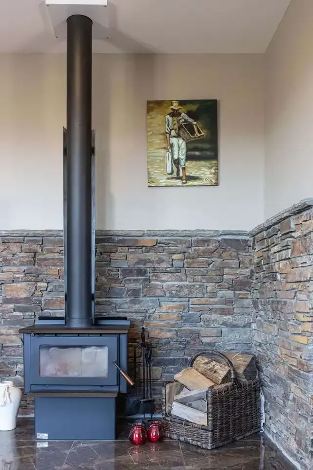 Log burner and stone internal wall - Grenfell Builders Darfield