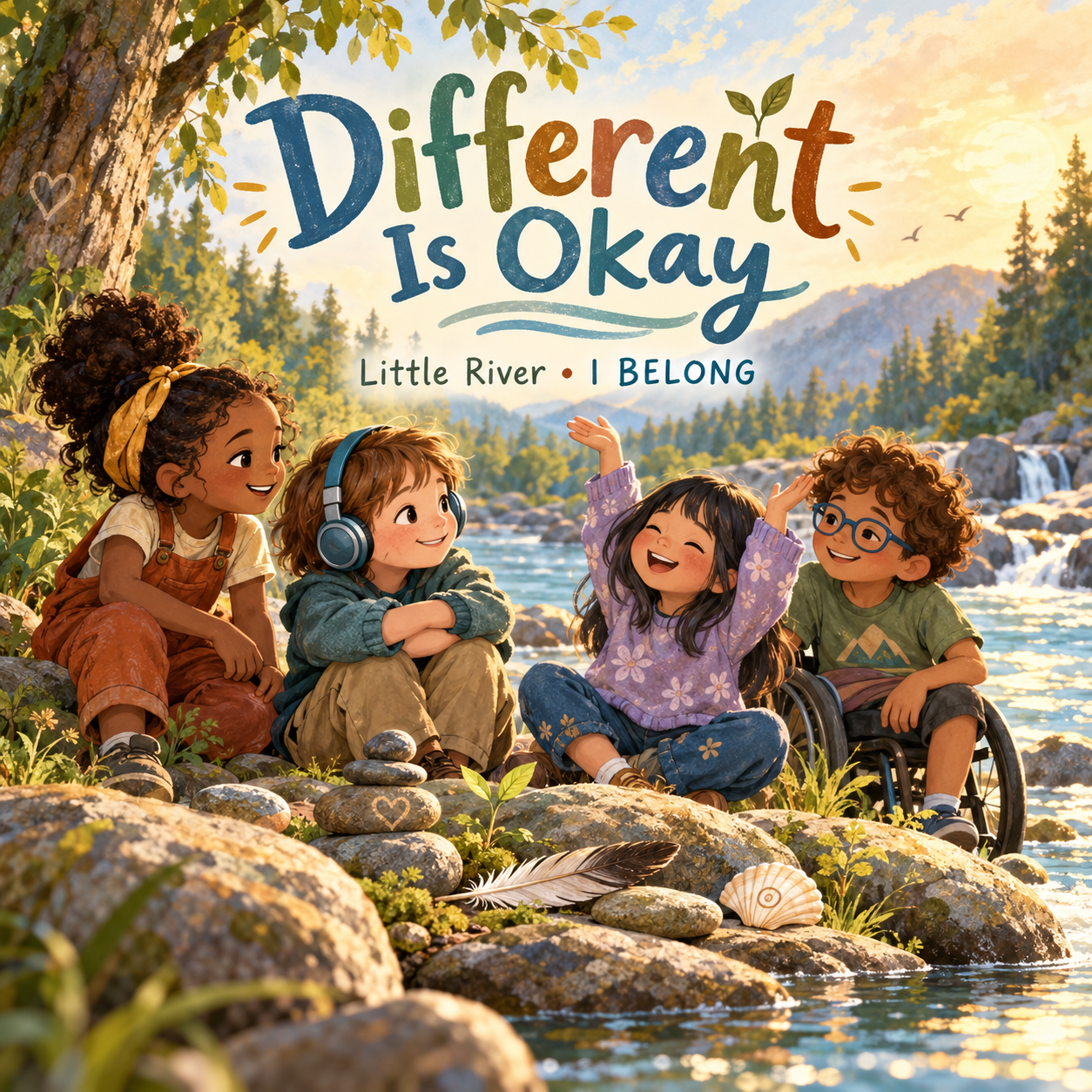 Different Is Okay album cover with children by a river