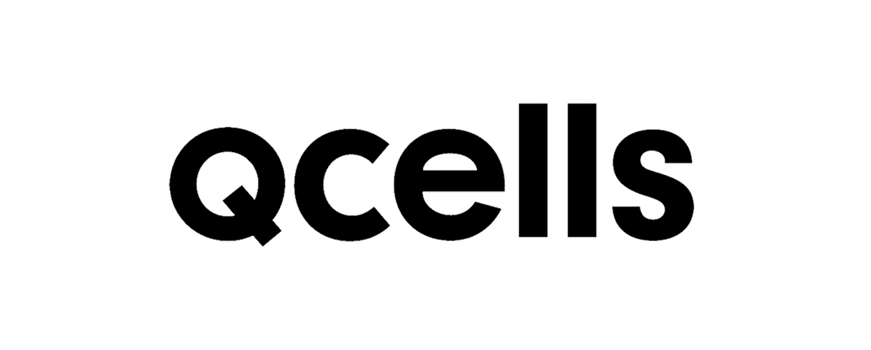 Qcells logo in black text on a white background