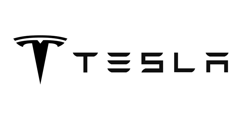 Tesla logo in black on a white background