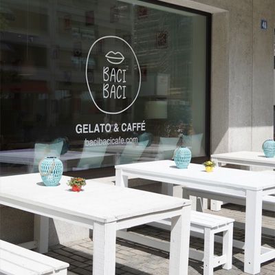 Outdoor seating area of Cafe Baci Baci
