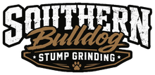 Southern Bulldog Stump Grinding logo in black, white, and gold with a bulldog silhouette
