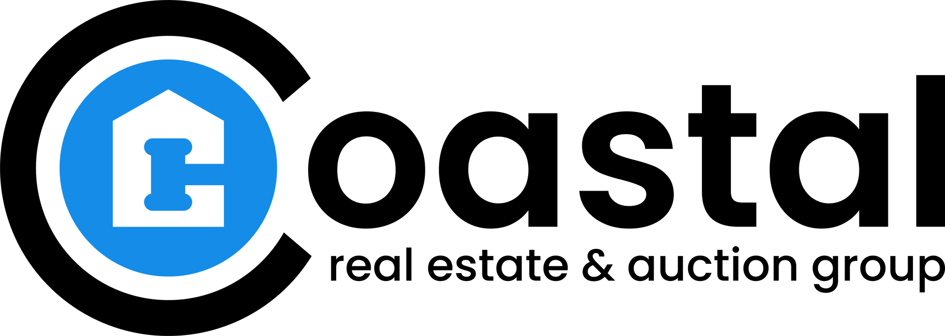 Coastal Real Estate & Auction Group logo with blue house icon and black text