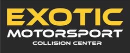 Exotic Motorsport Collision Center logo in yellow and white on a black background
