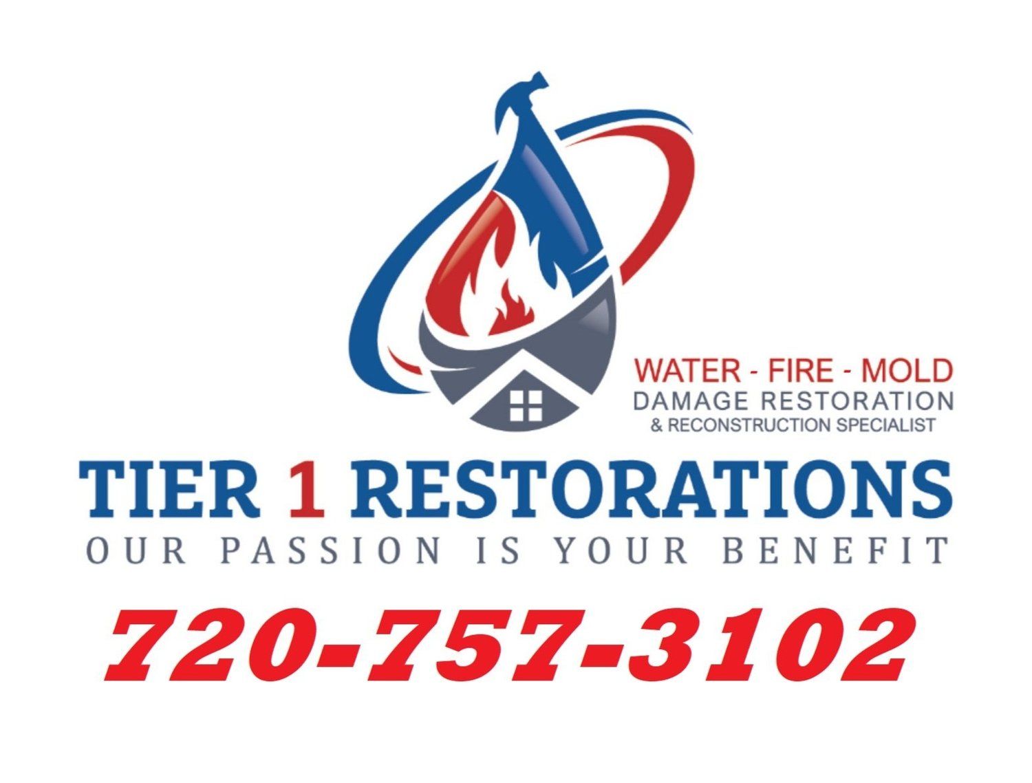 A logo for tier 1 restorations with a phone number