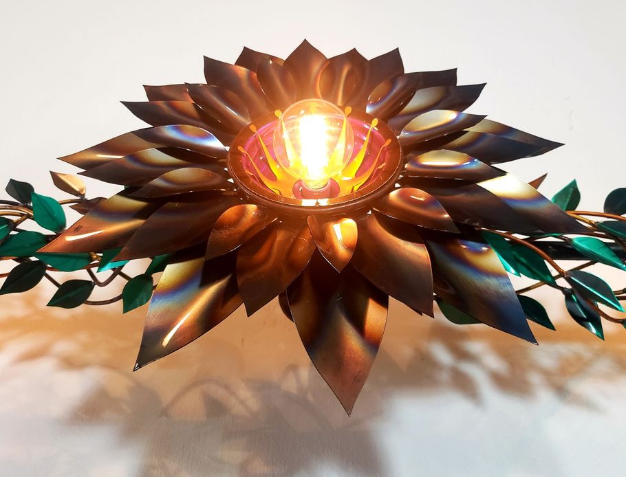custom metal wall art, lit, 20ft vine with sunflower metal art design for outdoor