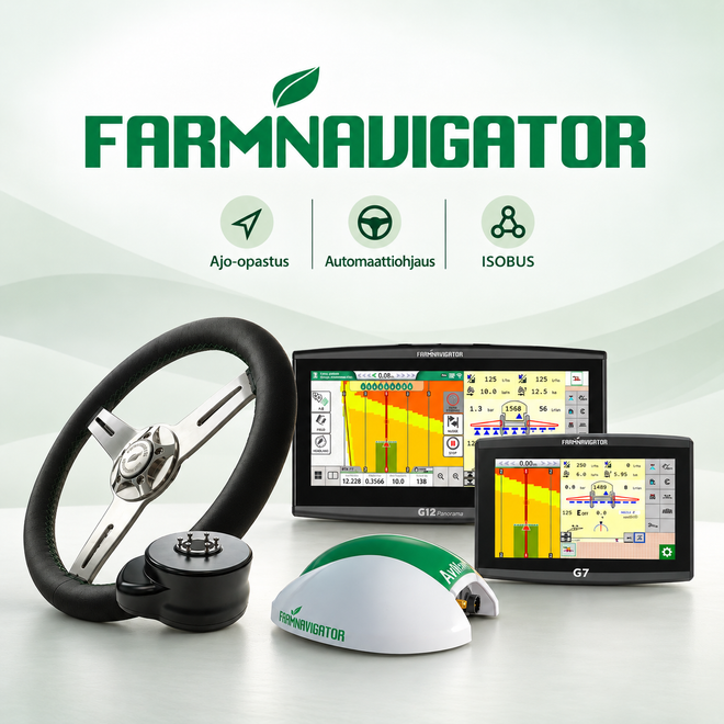Farmnavigator G7 ja G12 näytöt yhdessä Pilota automaattiohjauspakettina