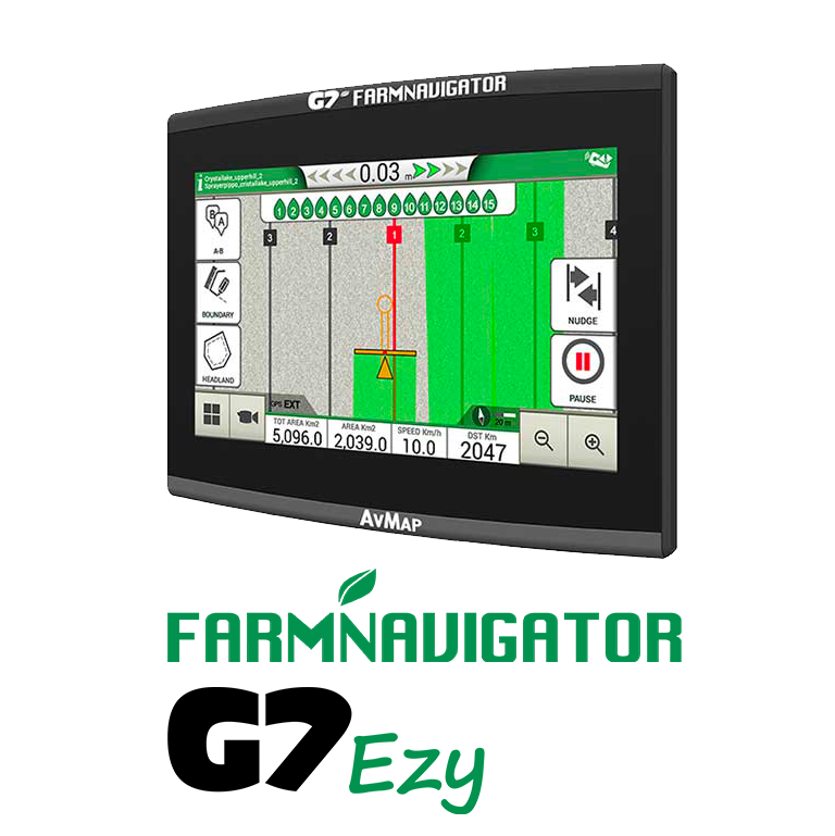 Farmnavigator ISOBUS -ohjausyksikkö ja G7-näyttö GNSS-ajo-opastukseen