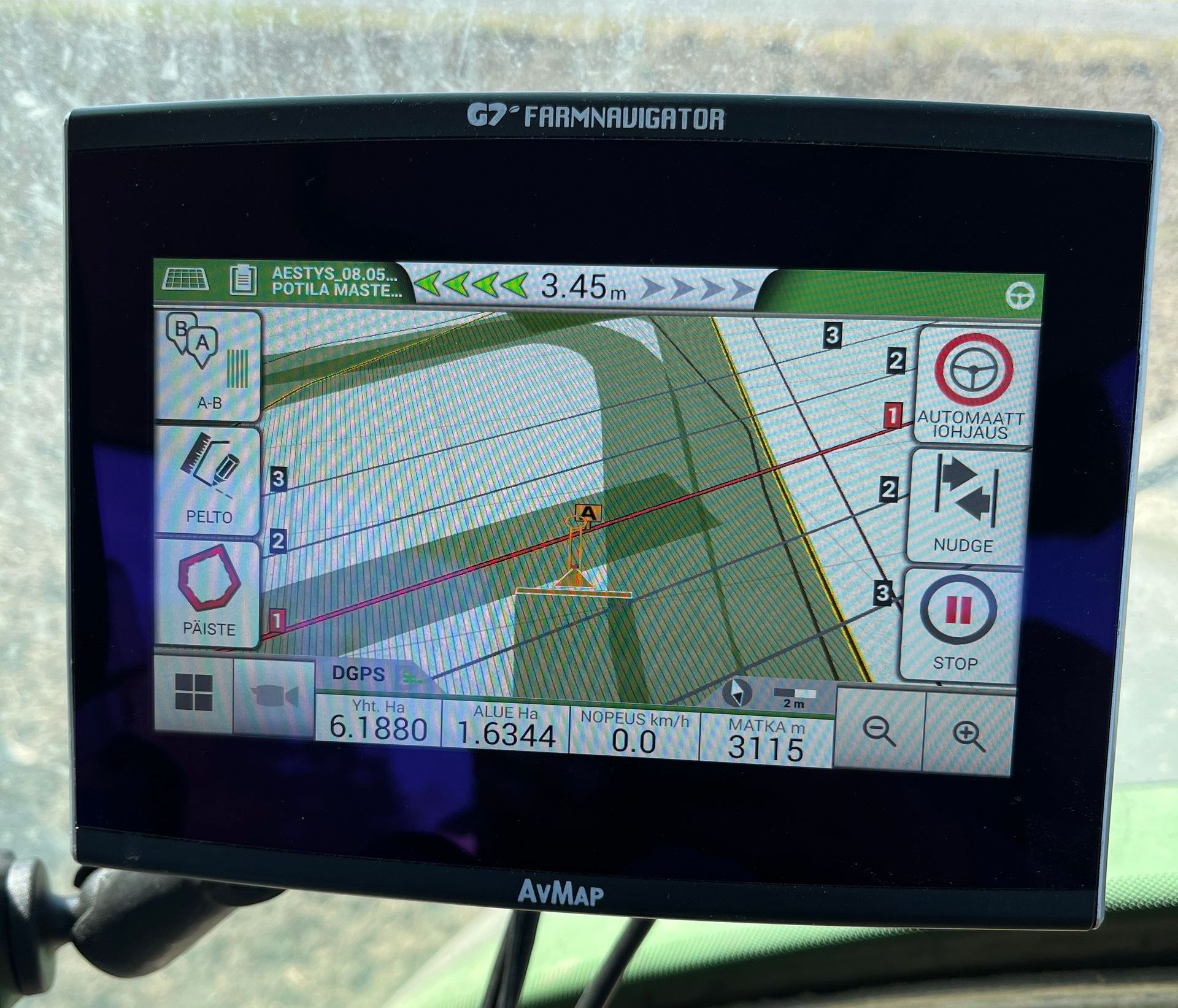 G7 Farmnavigator ajo-opastimen työnäkymä