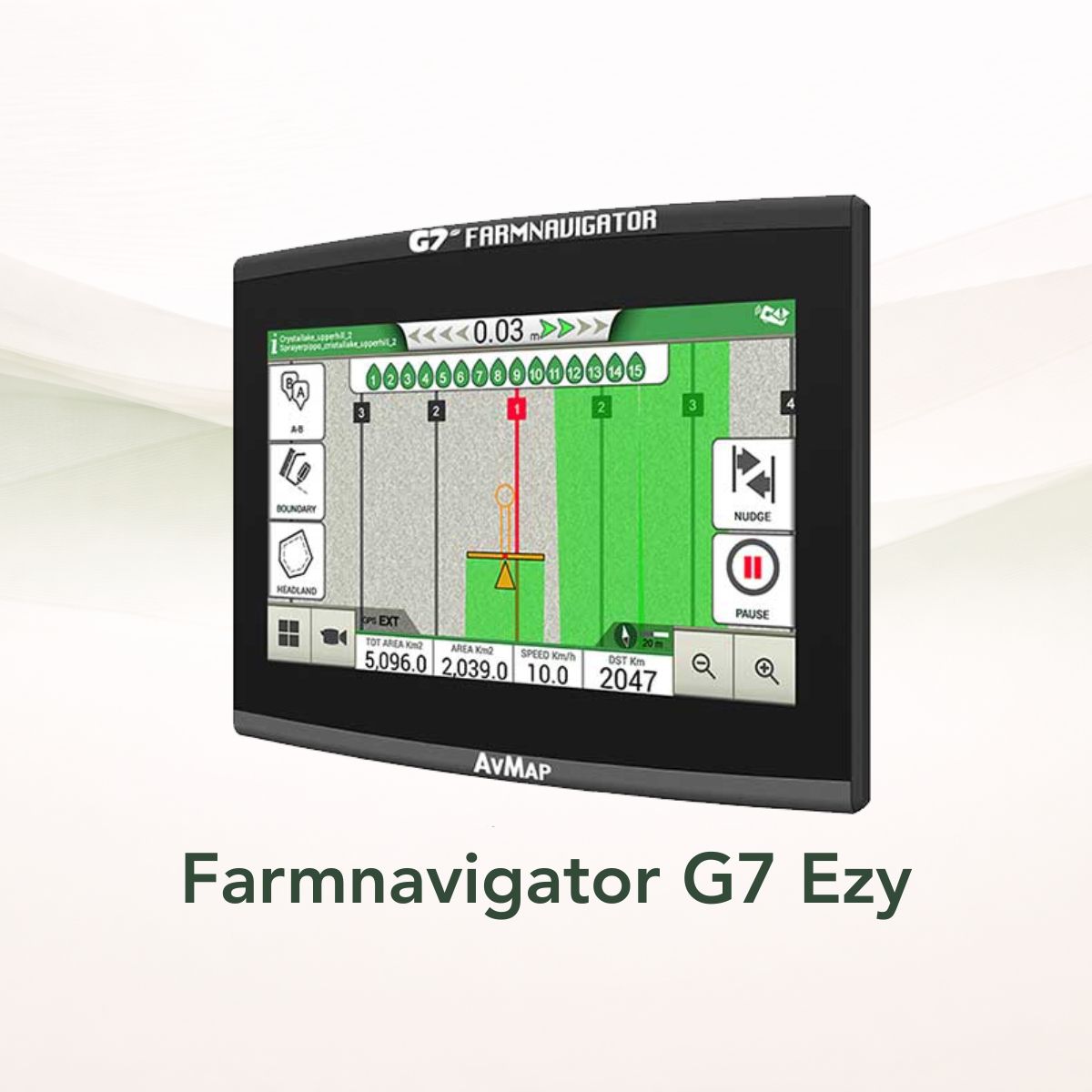 Farmnavigator G7 EZY ajo-opastimen näyttö ja ajolinjanäkymä