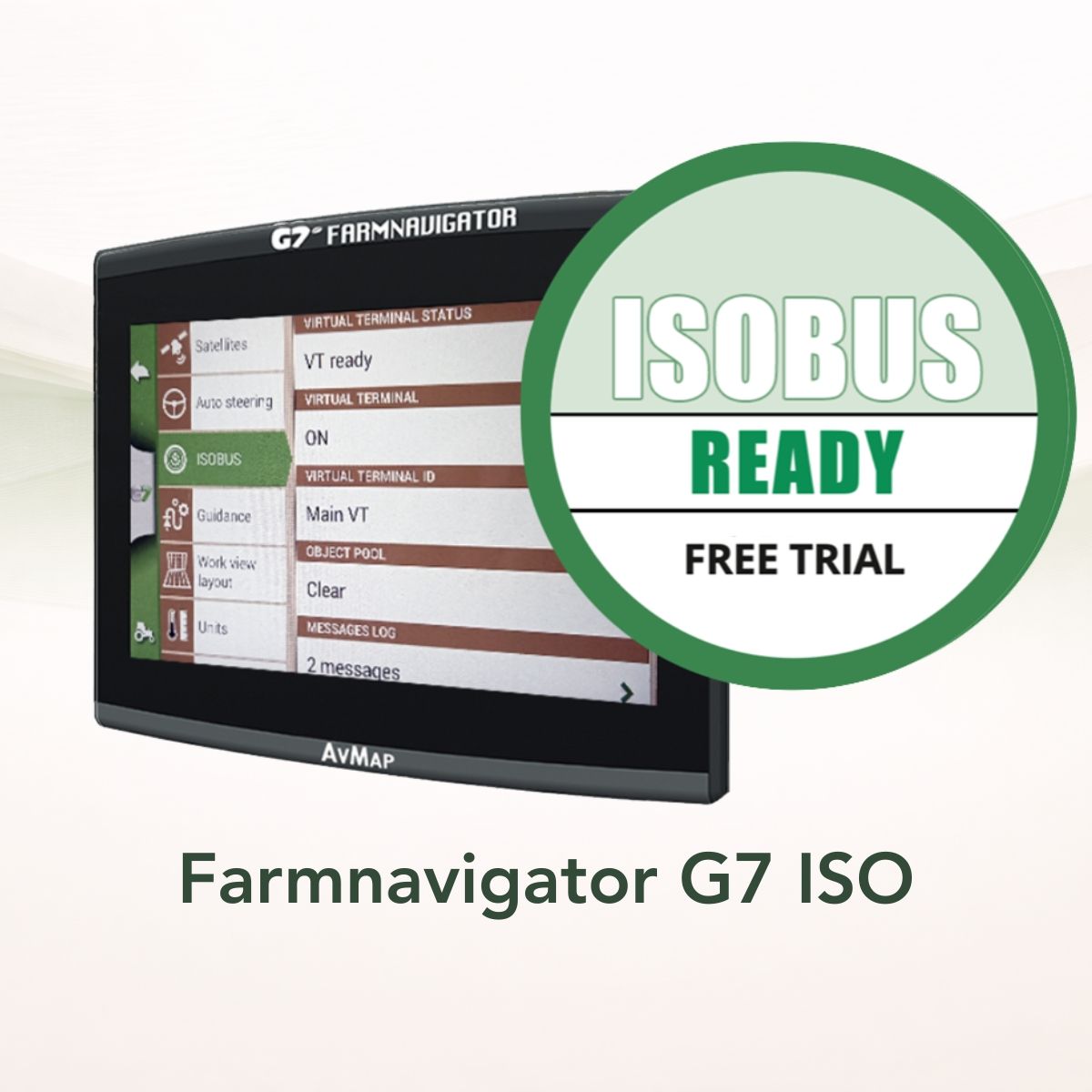 Farmnavigator G7 Plus -näyttö traktorin ajo-opastuksessa ja automaattiohjauksessa
