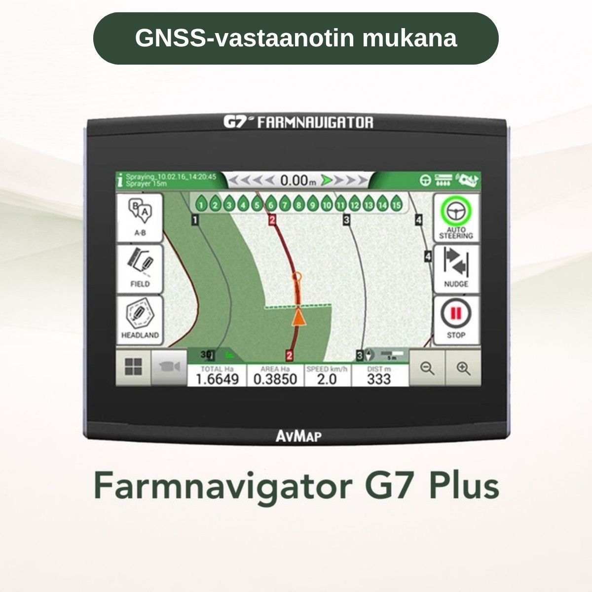 Farmnavigator G7 Plus -ajo-opastin, Turtle Pro GNSS-vastaanotin mukana paketissa