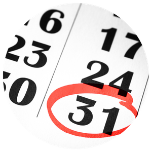 A close-up of a calendar page with the number 31 circled in red.