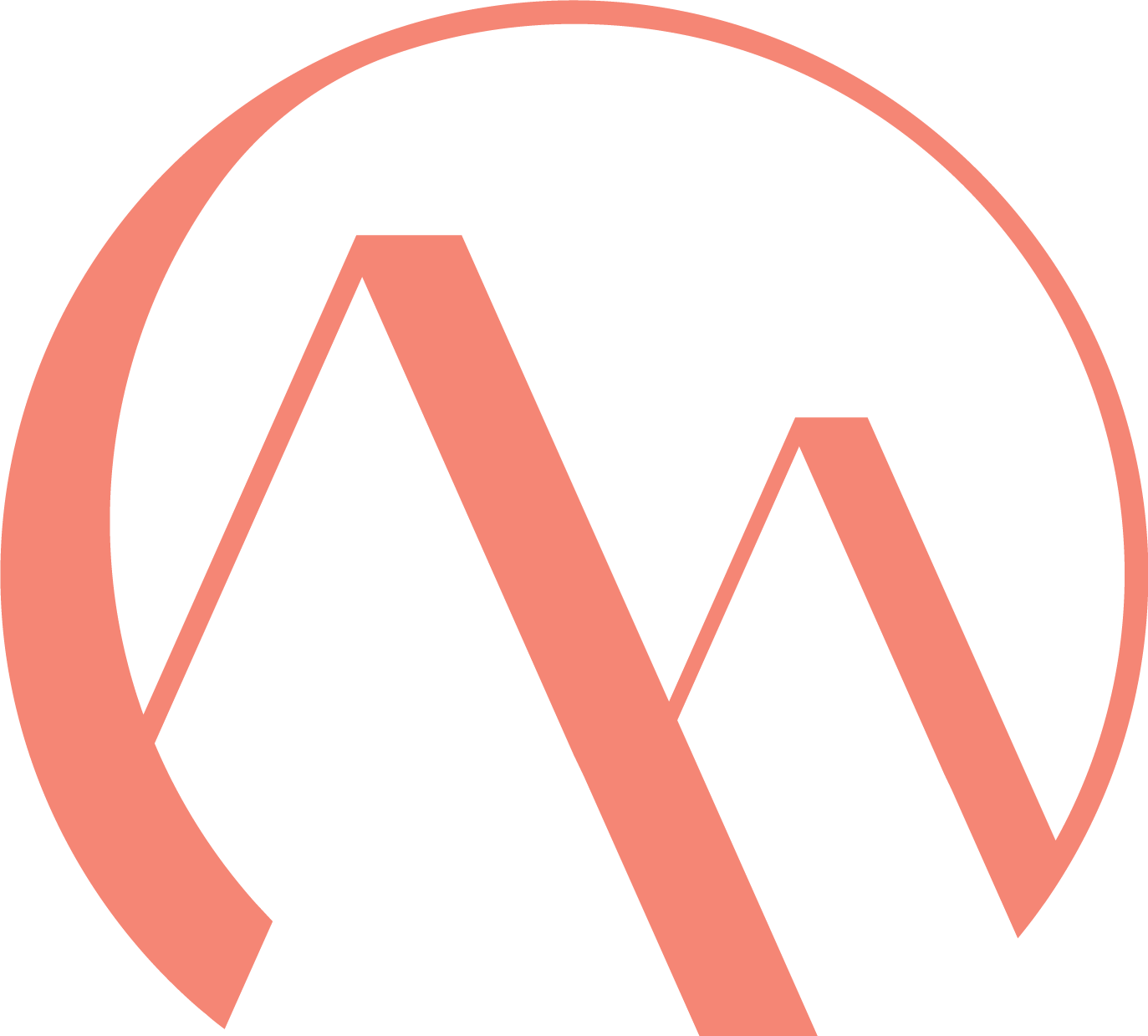 Two salmon-colored mountain peaks enclosed in a circle open at the bottom.