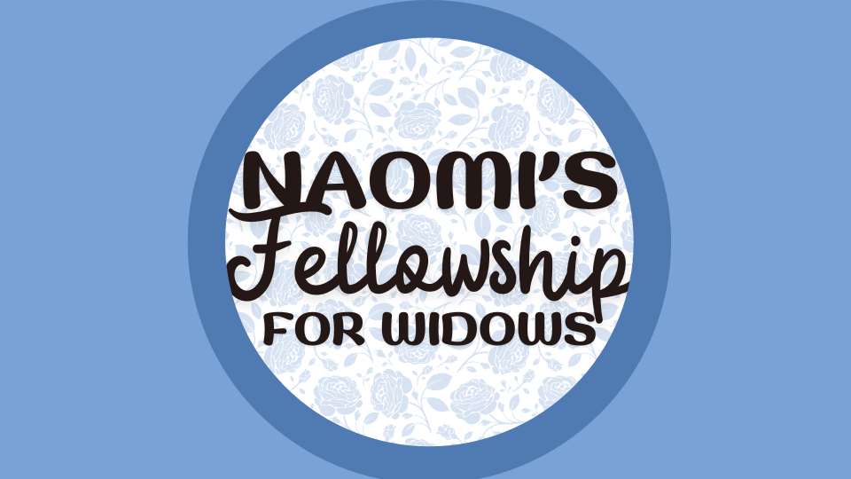 Logo reading “NAOMI’S Fellowship for Widows” in black text inside a blue circle on a light blue background
