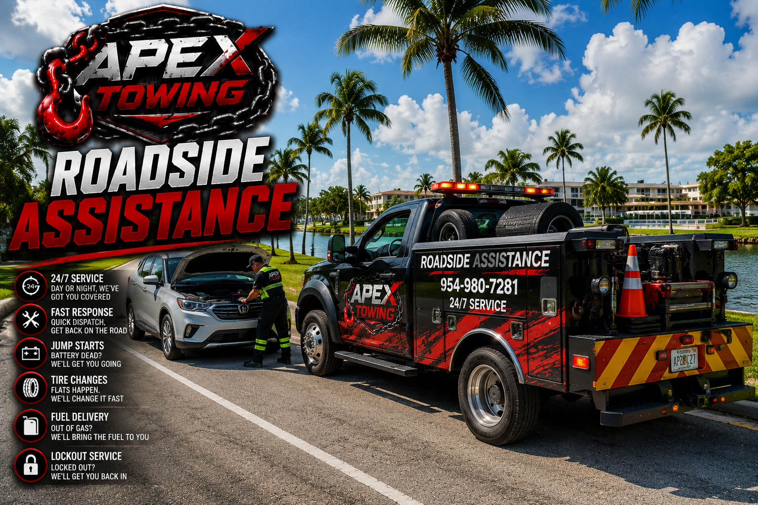Roadside assistance in Deerfield Beach and Broward County — Apex Towing
