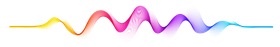 A colorful, flowing waveform, resembling a sound wave, fades from yellow to blue across its peaks and valleys.