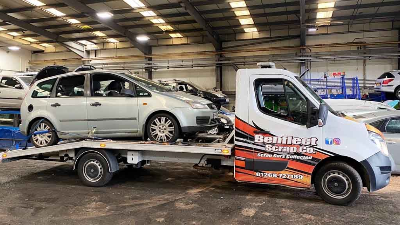 a scrap card on back of Benfleet Scrap truck