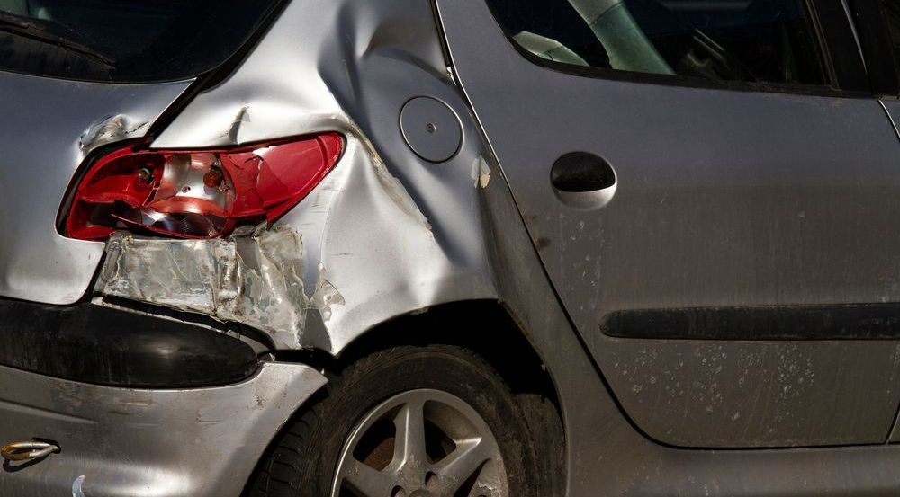 Damaged car waiting to be scrapped at Benfleet Scrap