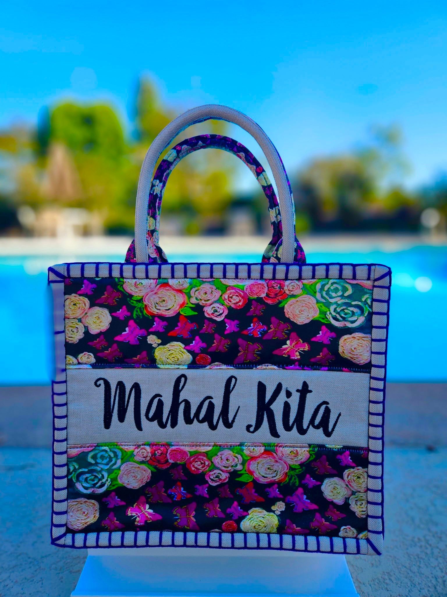 Mahal Kita Bag with Pink Flowers & Purple Butterflies