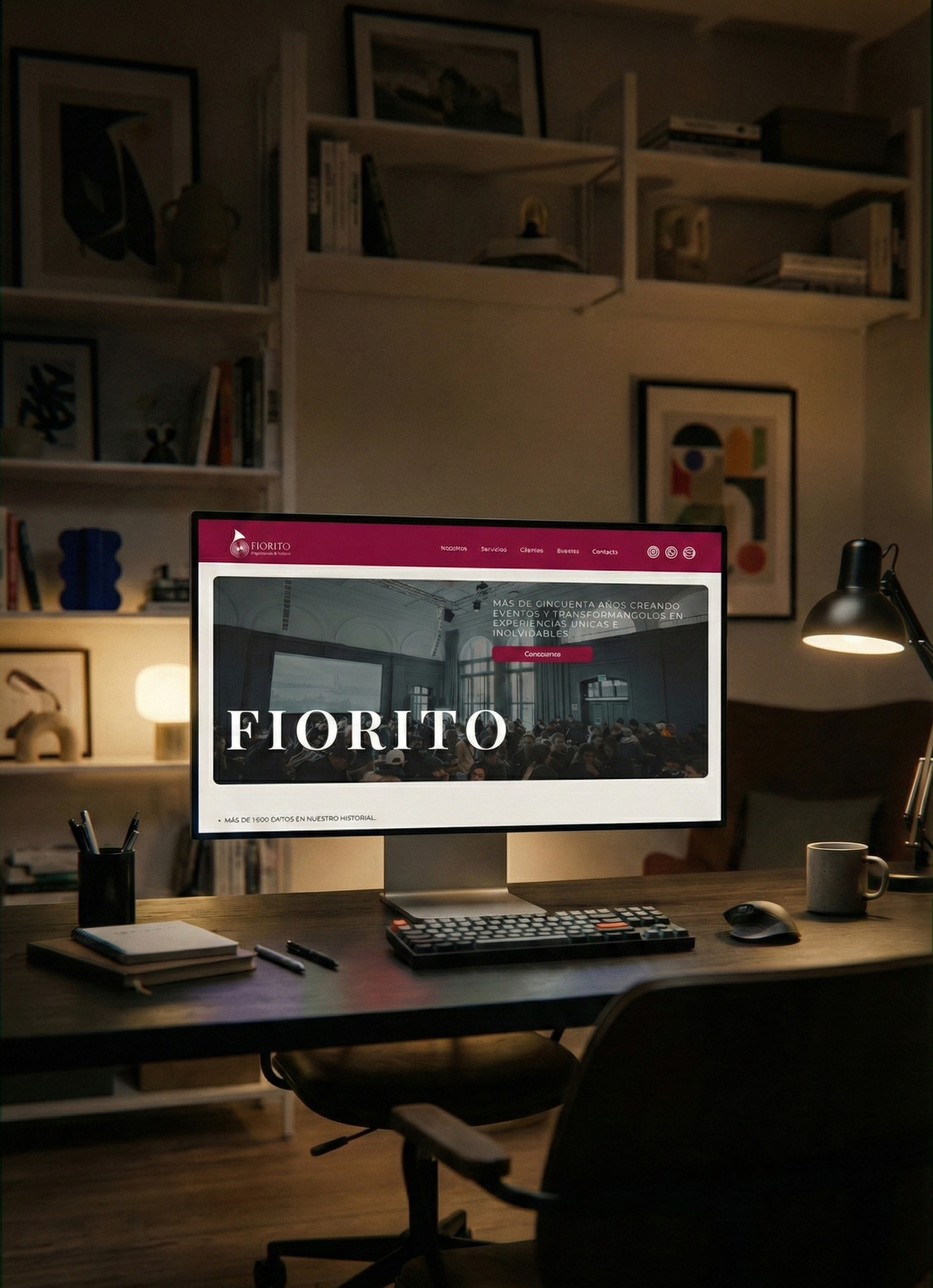 Fiorito event website shown on a desktop monitor
