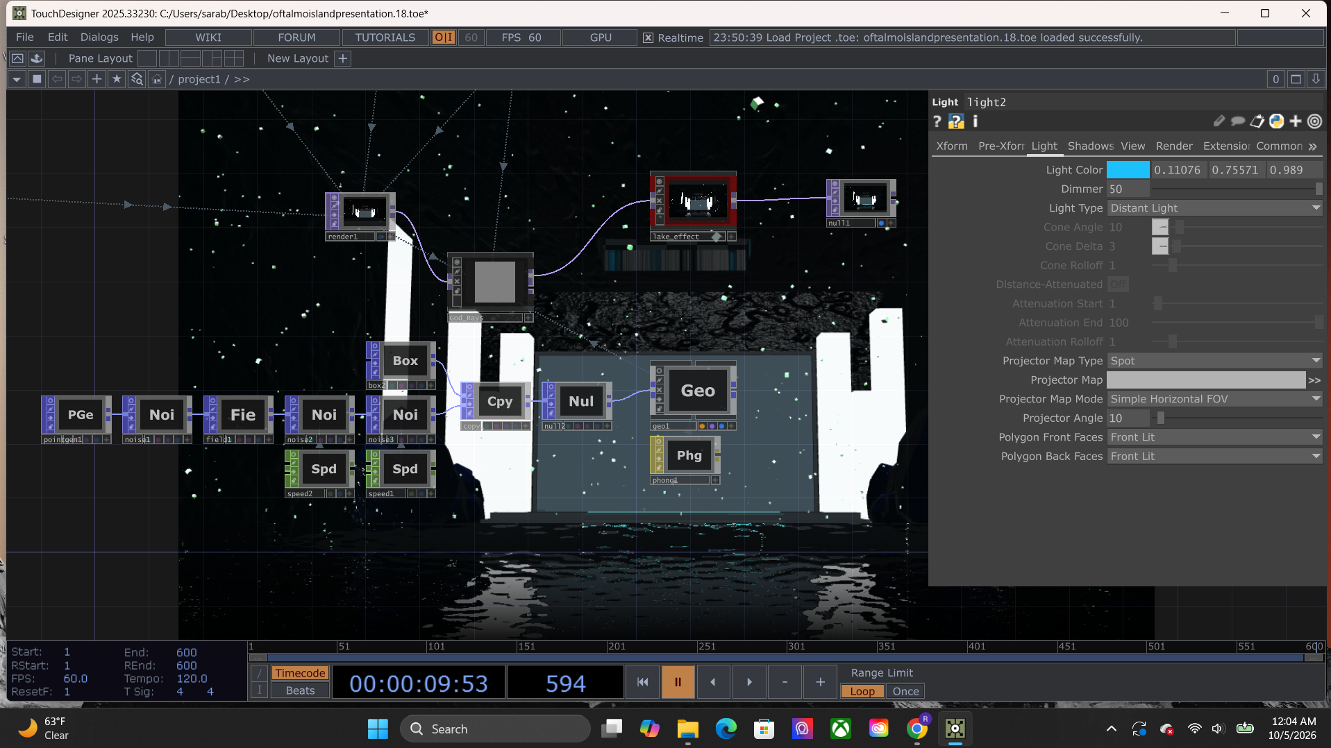 Earlier TouchDesigner environment study for the Oftalmo Isla presentation