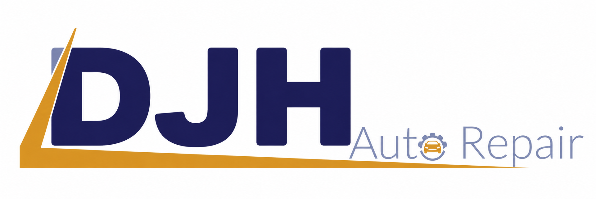 Logo for HTC Auto Repair with bold dark blue letters and an orange accent line, featuring a small gear icon.