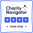 Charity Navigator Four-Star rating logo, featuring four blue squares with white stars and the text