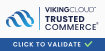 VikingCloud Trusted Commerce logo with a blue cloud icon and a