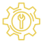 A gold-outlined gear icon with a wrench in the center.