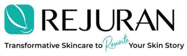 Rejuran skincare logo with a teal square and text