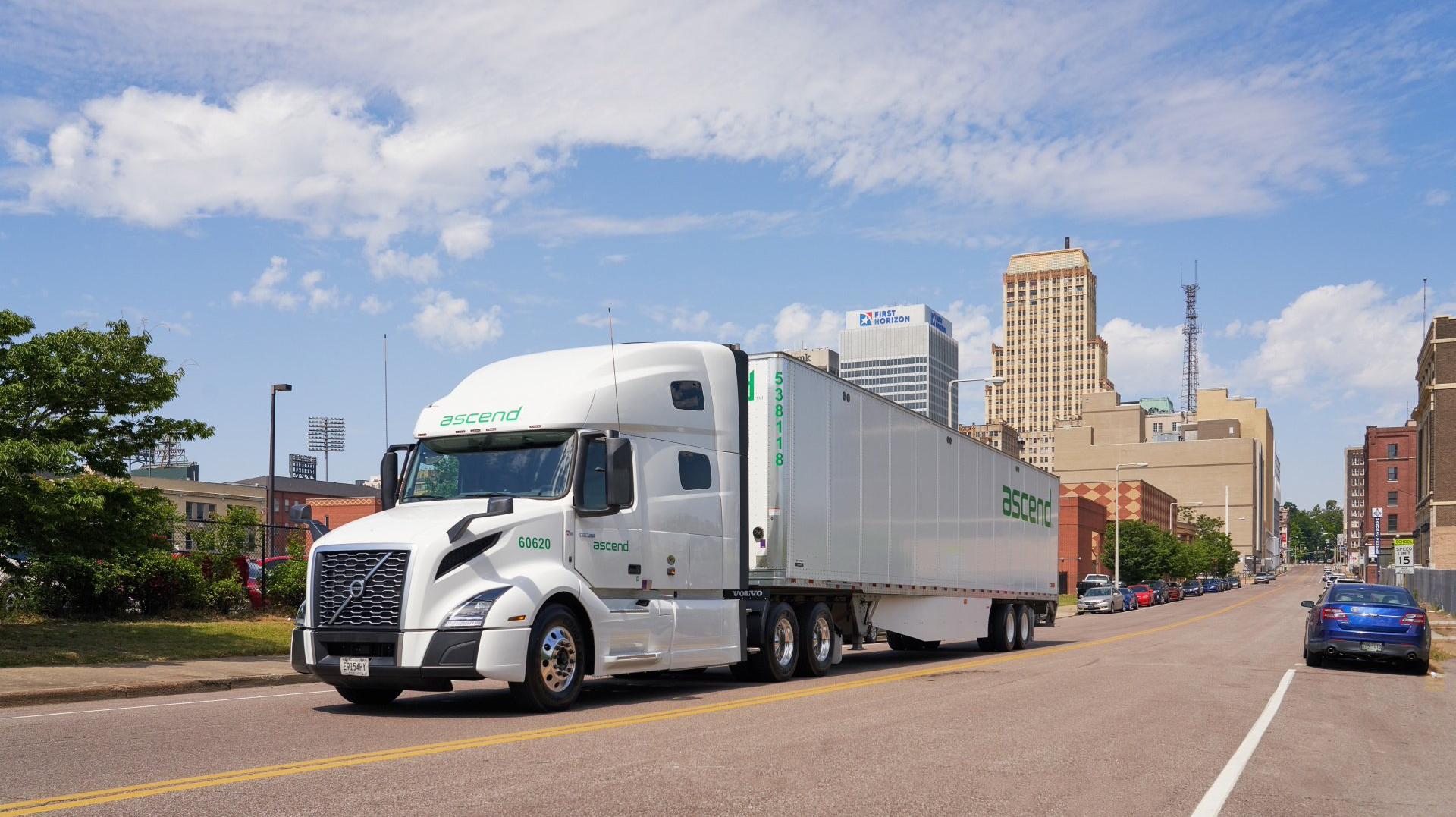 Ascend Transportation Truck parked in downtown Jackson, TN.