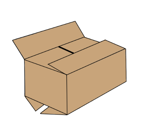 A cardboard box with the lid open on a white background.