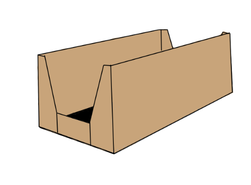 A drawing of a cardboard box with a hole in the middle.